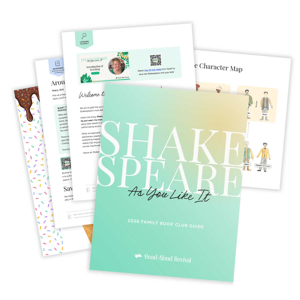 Promotional cover: Shake Speare As You Like It family book club guide by Read-Aloud Revival with gradient teal cover.