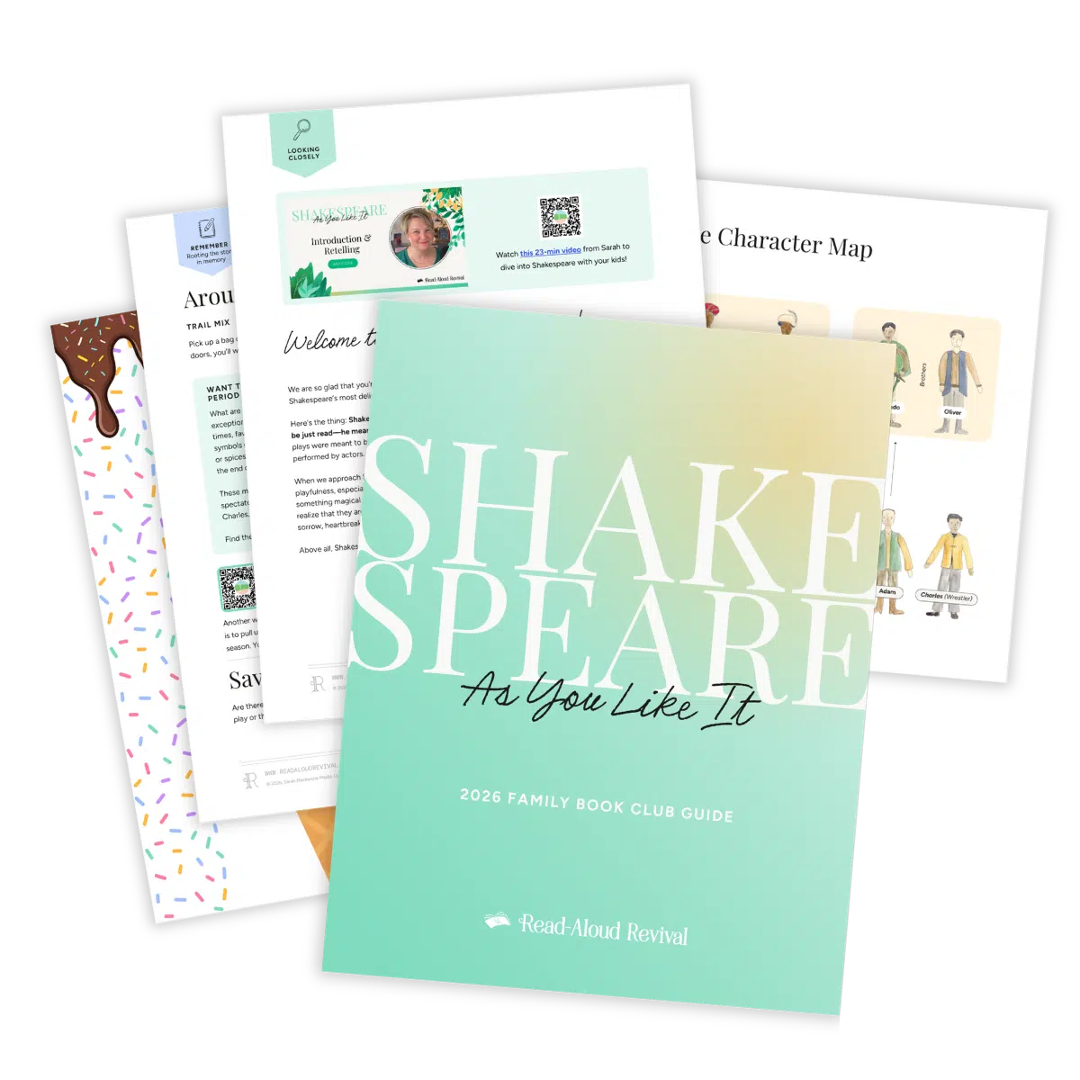 Shakespeare Mockup Glow - Read-Aloud Revival ® with Sarah Mackenzie Promotional cover: Shake Speare As You Like It family book club guide by Read-Aloud Revival with gradient teal cover.