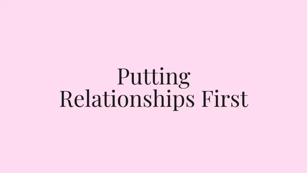 Putting Relationships First - Read-Aloud Revival ® with Sarah Mackenzie Pink background with the slogan 'Putting Relationships First' in large black serif type.