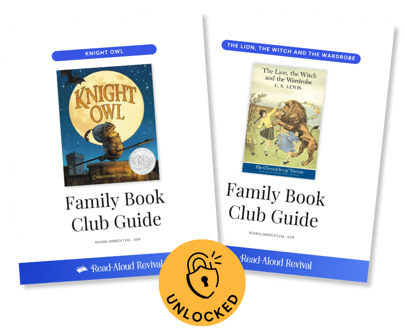 Covers of two workbooks: family book club guides for Knight Owl and The Lion, the Witch, and the Wardrobe